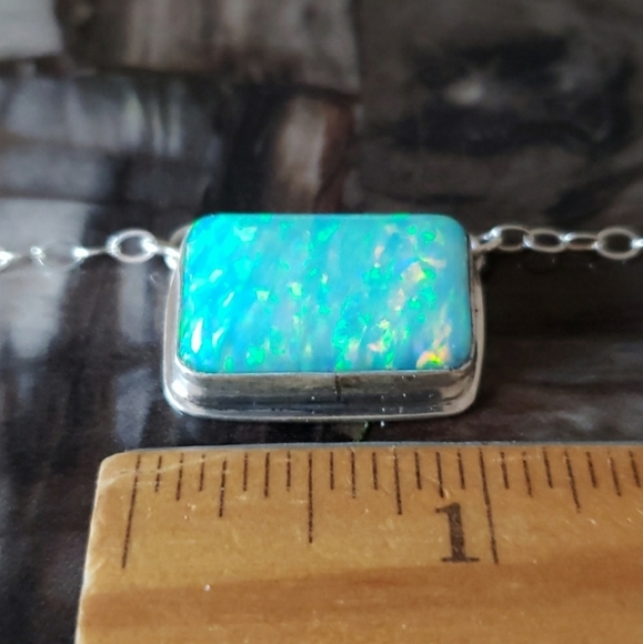 Native American Jewelry - Navajo Opal Sterling Silver Bar Necklace
